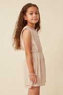 GK1048 TAUPE Girls Button Detail Hooded Romper Side