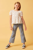 GK1067 OFF WHITE Girls Ditsy Floral Swiss Dot Lace Trim Top Full Body