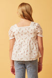GK1067 OFF WHITE Girls Ditsy Floral Swiss Dot Lace Trim Top Back