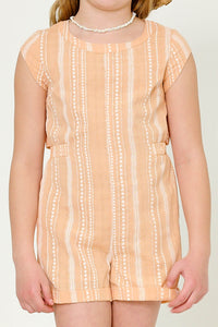GK1081 PEACH Girls Printed Stripe Cape Back Romper Detail