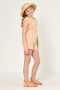 GK1081 PEACH Girls Printed Stripe Cape Back Romper Side