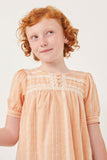 GK1084 PEACH Girls Lace Trimmed Button Detailed Textured Top Front 2