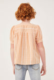 GK1084 PEACH Girls Lace Trimmed Button Detailed Textured Top Back