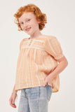GK1084 PEACH Girls Lace Trimmed Button Detailed Textured Top Side