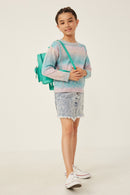 GK1117 Pink Mix Girls Ribbed Ruffle Pullover Ombre Sweater Full Body