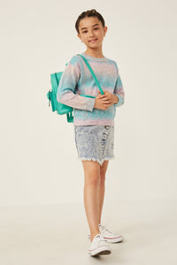 GK1117 Pink Mix Girls Ribbed Ruffle Pullover Ombre Sweater Full Body