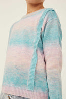 GK1117 Pink Mix Girls Ribbed Ruffle Pullover Ombre Sweater Detail
