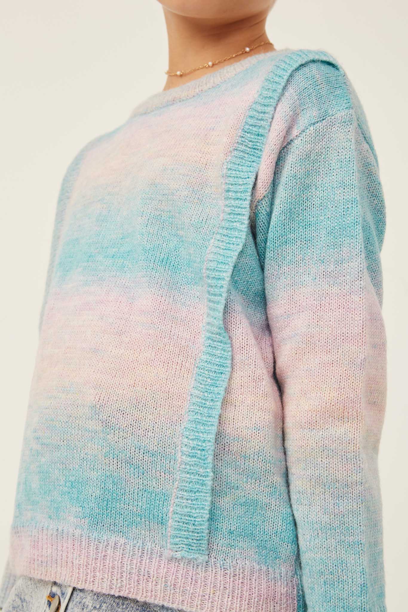 GK1117 Pink Mix Girls Ribbed Ruffle Pullover Ombre Sweater Detail