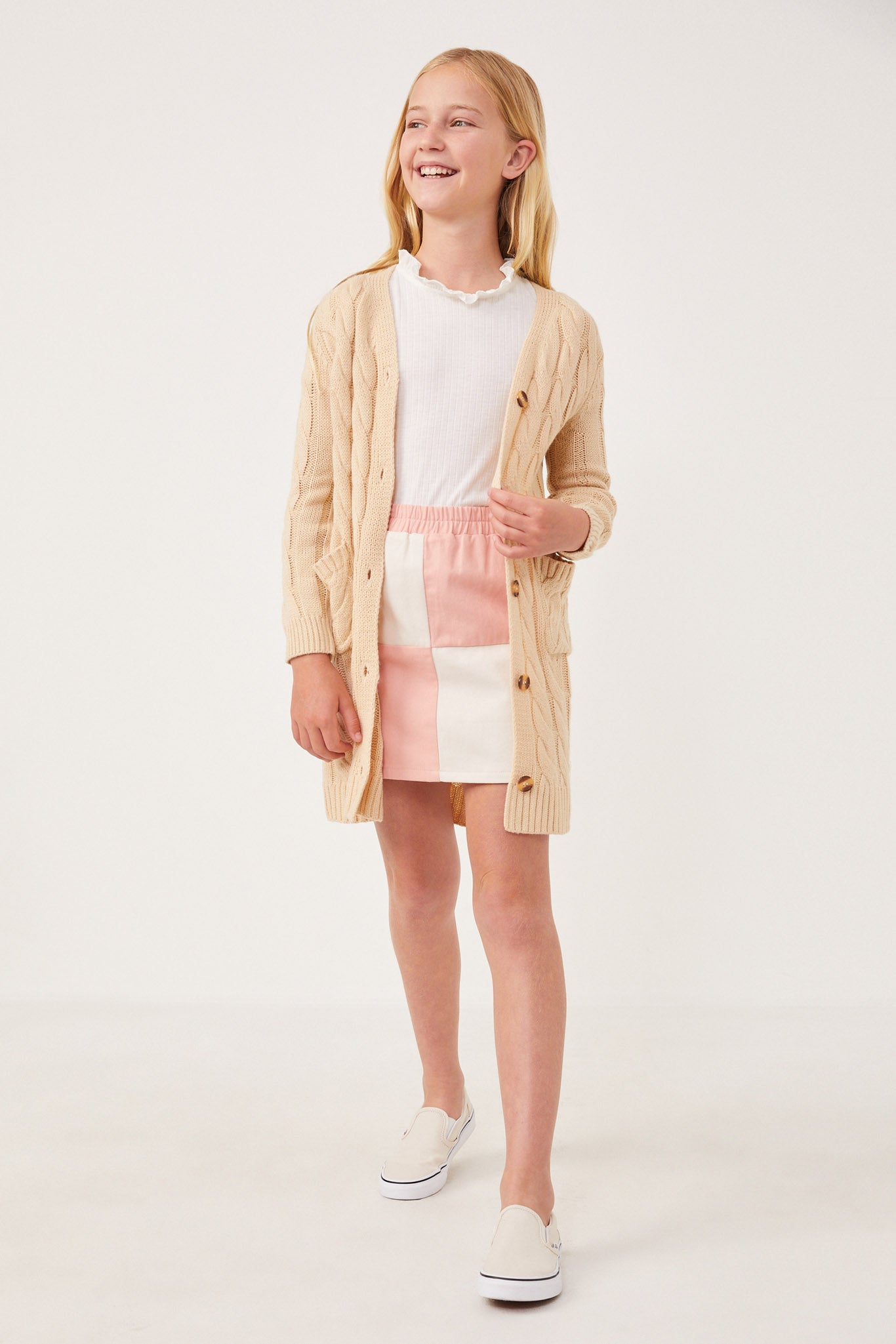 Cable Detail V Neck Buttoned Longline Sweater Cardigan