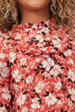 GK1171 RUST Girls Floral Print Ruffled Collar Top Detail