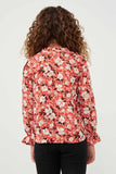 GK1171 RUST Girls Floral Print Ruffled Collar Top Back