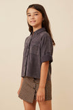 GK1191 Charcoal Girls Garment Dyed Tencel Button Up Shirt Side