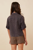 GK1191 Charcoal Girls Garment Dyed Tencel Button Up Shirt Back