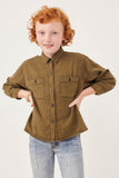 GK1191 Olive Girls Garment Dyed Tencel Button Up Shirt Front
