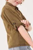 GK1191 Olive Girls Garment Dyed Tencel Button Up Shirt Detail