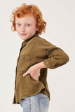 GK1191 Olive Girls Garment Dyed Tencel Button Up Shirt Side