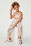 GK1196 Cream Girls Border Print Wide Leg Layered Jumpsuit Sitting pose