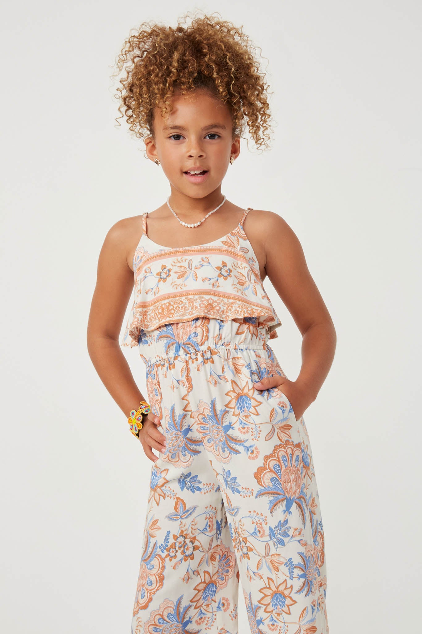 Border Print Wide Leg Layered Jumpsuit