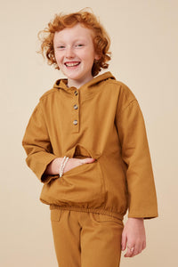 GK1211 Mustard Girls Buttoned Cargo Pocket Hooded Top Front