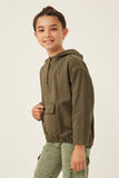 GK1211 Olive Girls Buttoned Cargo Pocket Hooded Top Side