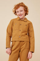 GK1212 Mustard Girls Button Up Chest Pocket Twill Shacket Front