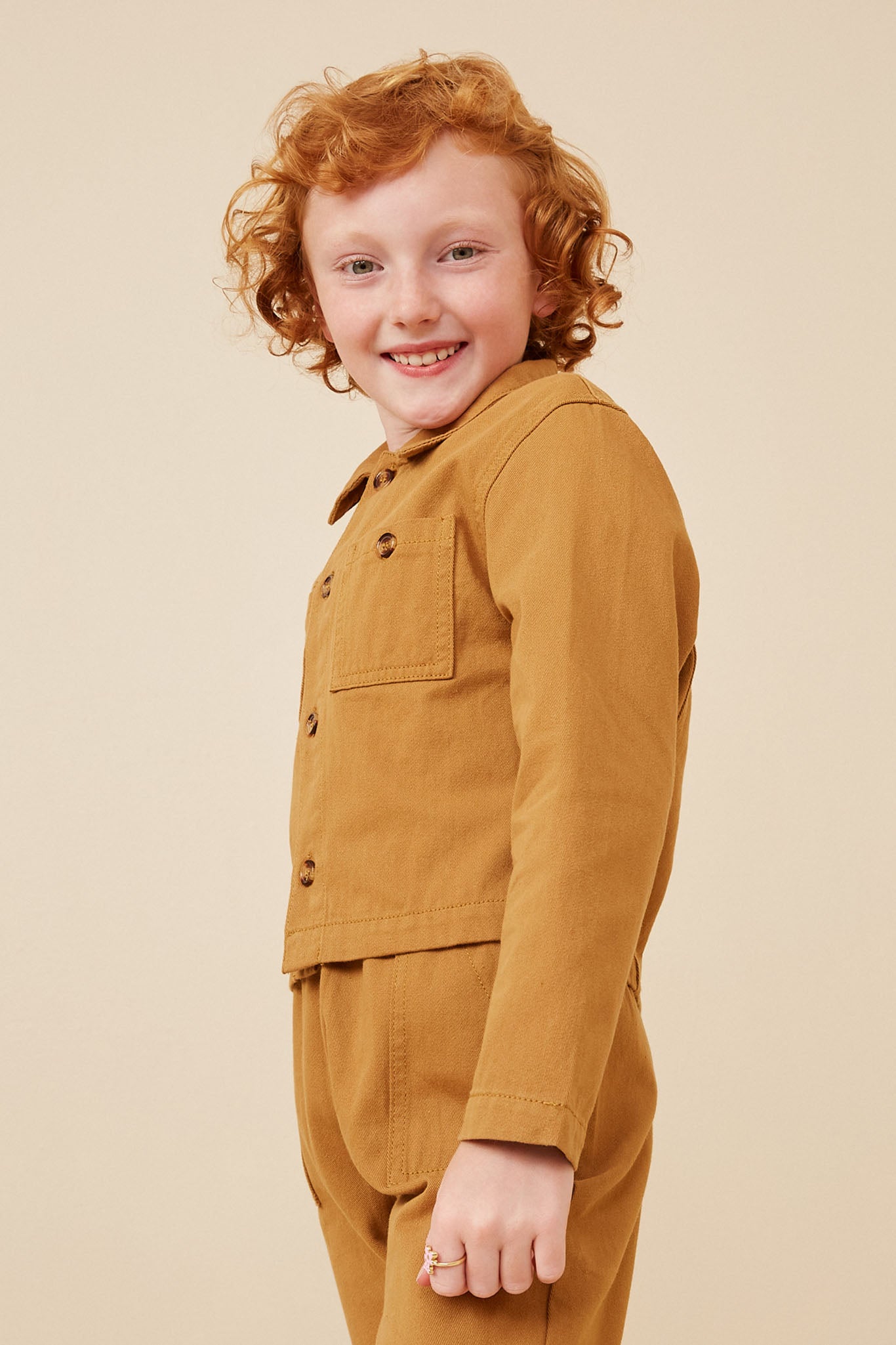 GK1212 Mustard Girls Button Up Chest Pocket Twill Shacket Side