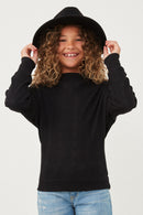 GK1215 Black Girls Textured Zipper Detail Long Sleeve Knit Top Front