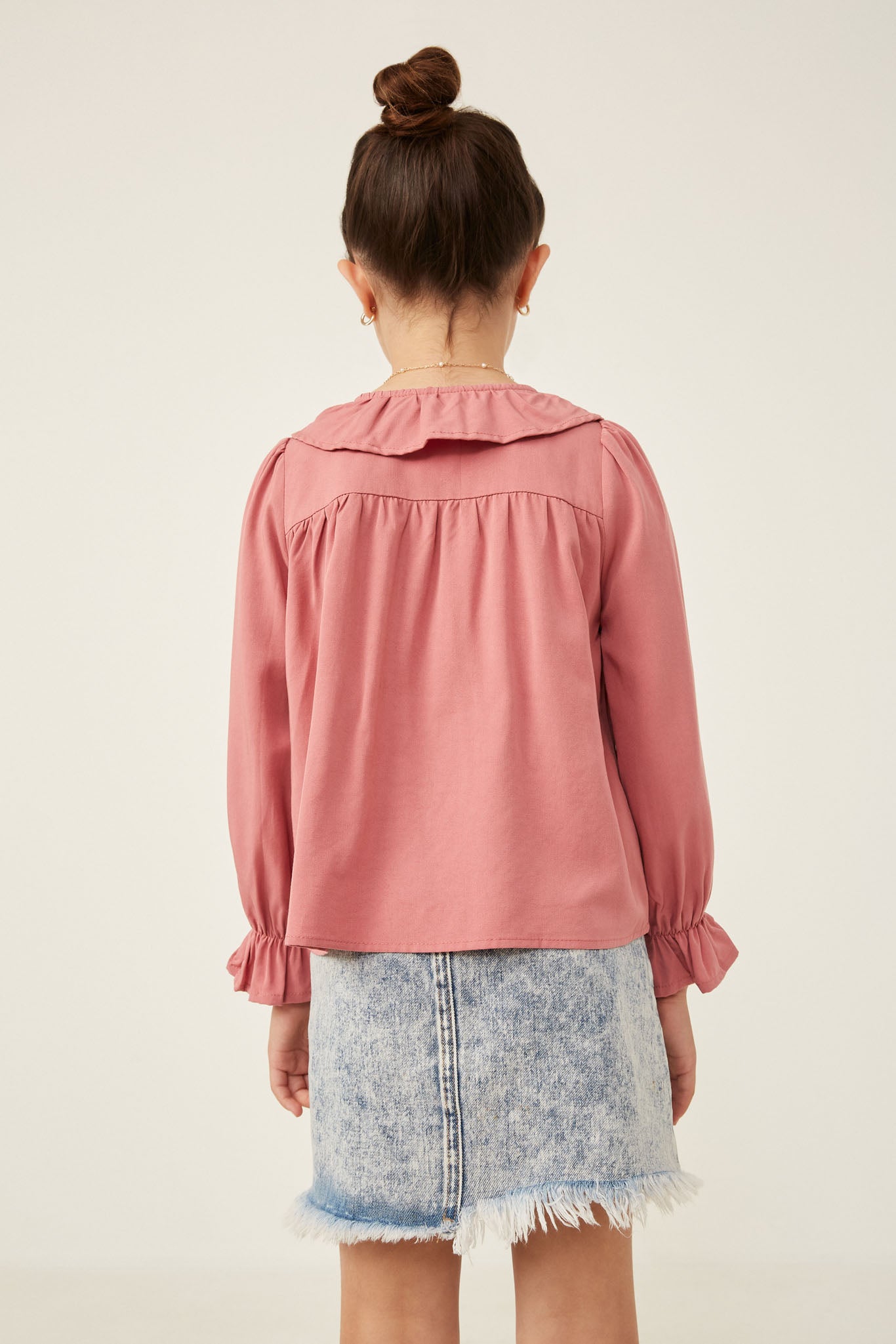 GK1246 Rose Girls Exaggerated Ruffle Placket Long Sleeve Top Back