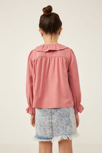 GK1246 Rose Girls Exaggerated Ruffle Placket Long Sleeve Top Back