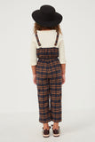 GK1310 NAVY Girls Button Detail Brushed Plaid Overalls Back