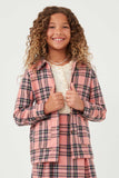 GK1313 Pink Girls Patch Pocket Plaid Shirt Jacket Front 2