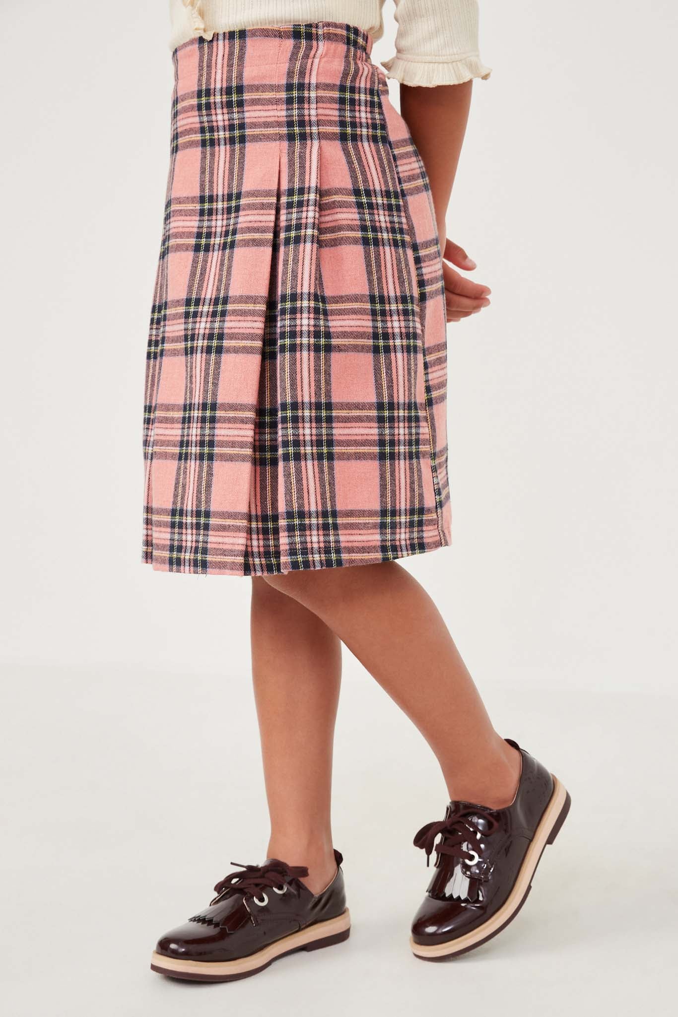 Pleated Plaid Midi Skirt