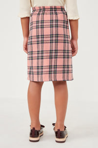 GK1314 Pink Girls Pleated Plaid Midi Skirt Back