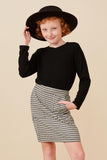 GK1317 Black Girls Houndstooth Skirt Long Sleeve Knit Dress Front