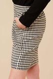 GK1317 Black Girls Houndstooth Skirt Long Sleeve Knit Dress Detail
