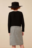 GK1317 Black Girls Houndstooth Skirt Long Sleeve Knit Dress Back