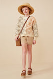 GK1343 CORAL Girls Ombre Checkered Cropped Button Cardigan Full Body