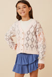 GK1344 BLUSH MIX Girls Ombre Diamond Cropped Button Cardigan Front