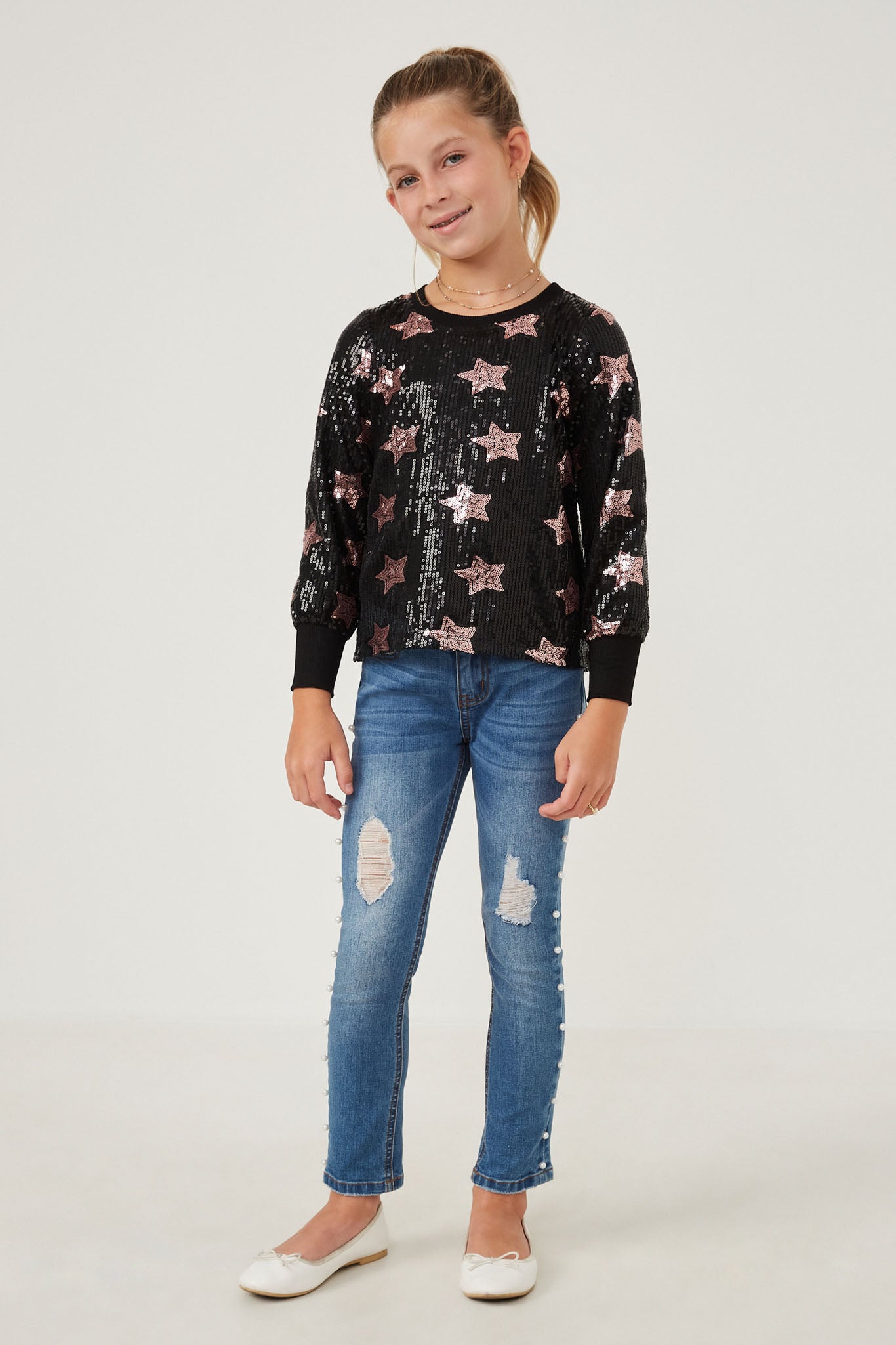 Sequined Star Pattern Sweatshirt