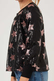 GK1347 BLACK Girls Sequined Star Pattern Sweatshirt Side