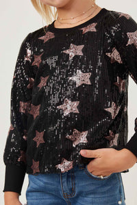 GK1347 BLACK Girls Sequined Star Pattern Sweatshirt Detail