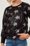 GK1347 BLACK Girls Sequined Star Pattern Sweatshirt Detail