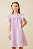 GK1375 Lavender Girls Textured Lace Trim Ruffle Sleeve Dress Front