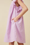 GK1375 Lavender Girls Textured Lace Trim Ruffle Sleeve Dress Side