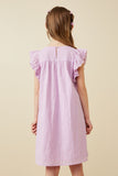 GK1375 Lavender Girls Textured Lace Trim Ruffle Sleeve Dress Detail