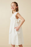 GK1375 Off White Girls Textured Lace Trim Ruffle Sleeve Dress Side