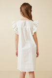GK1375 Off White Girls Textured Lace Trim Ruffle Sleeve Dress Back