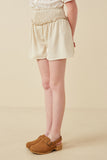 GK1385 Beige Girls Smocked Detail Relaxed Shorts Side