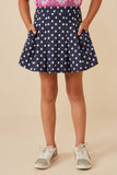 GK1407 Navy Girls Polka Dot Knit Flare Skirt Front