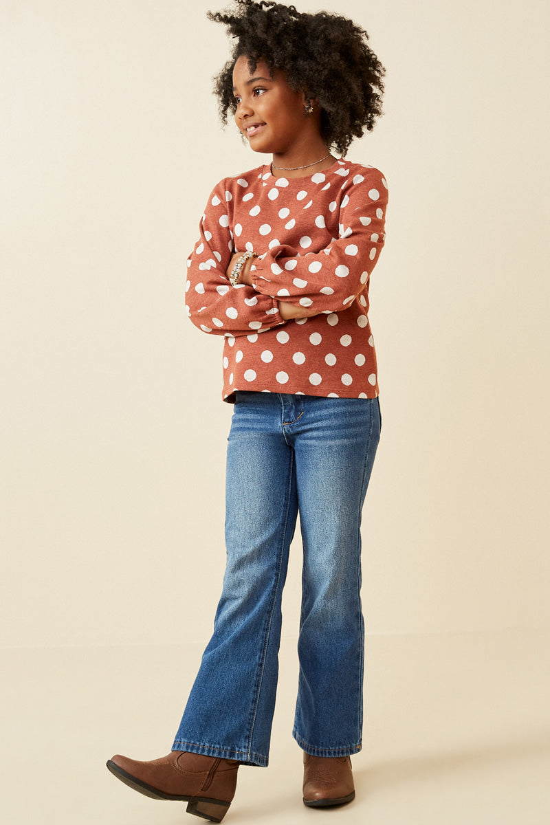 Polka Dot Knit Balloon Sleeve Top